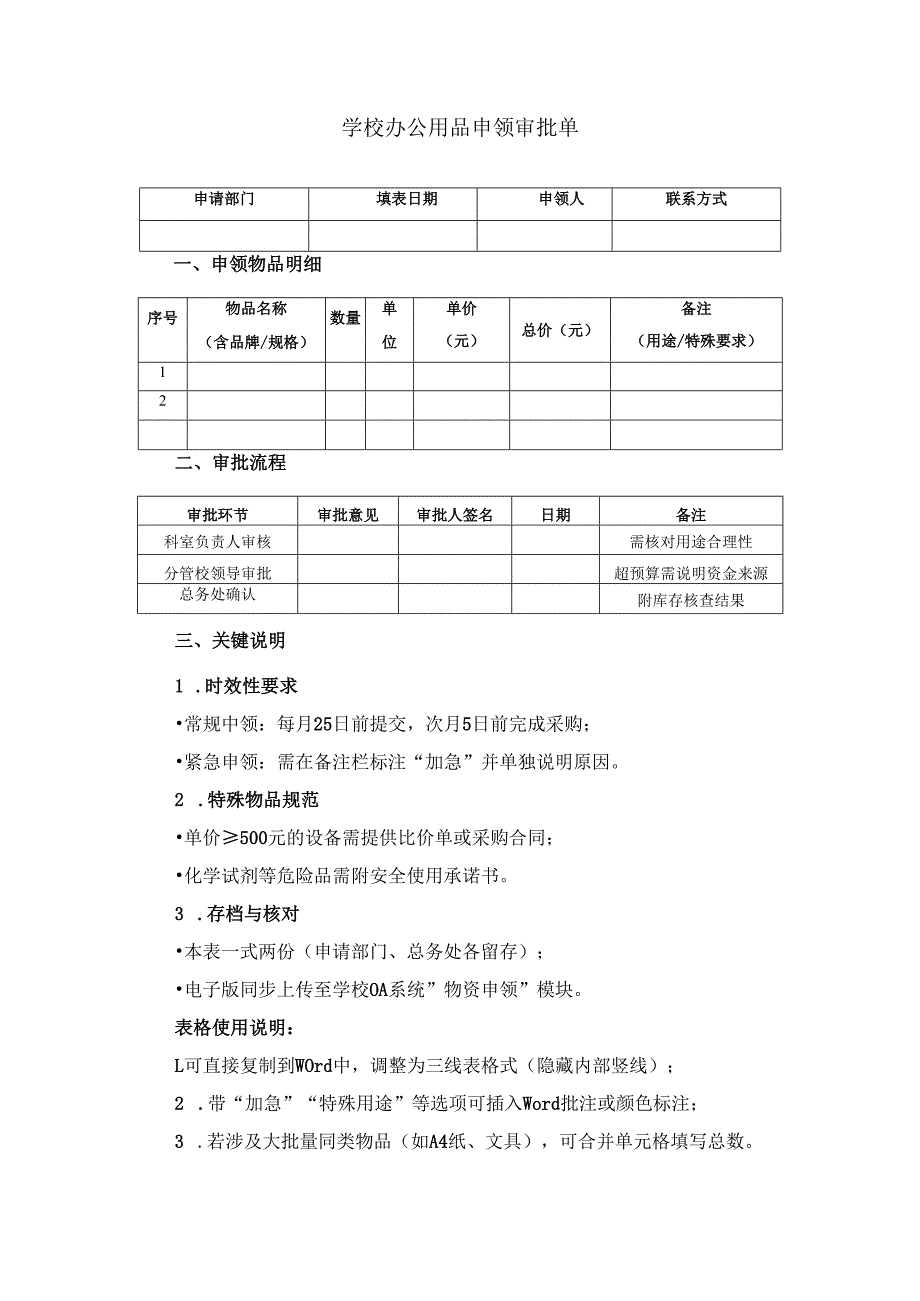 学校办公用品申领审批单.docx_第1页