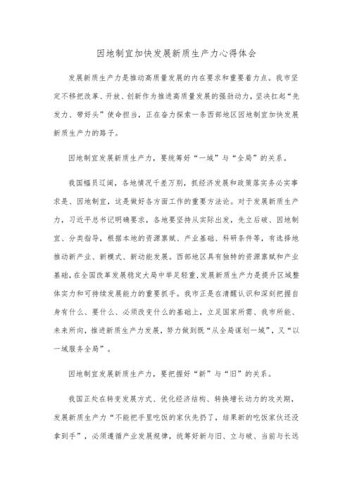因地制宜加快发展新质生产力心得体会.docx