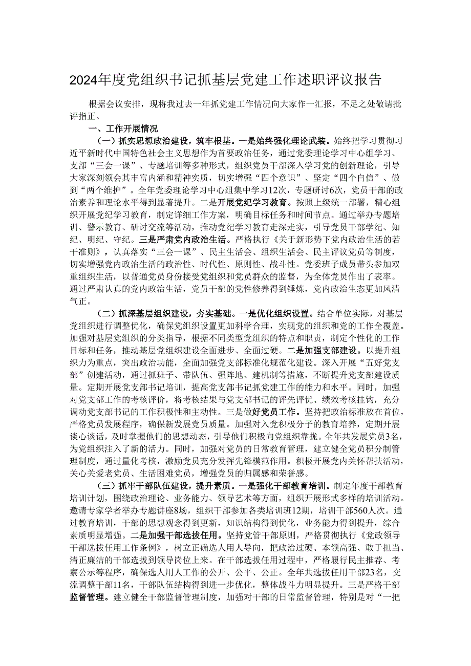 2024年度党组织书记抓基层党建工作述职评议报告.docx_第1页