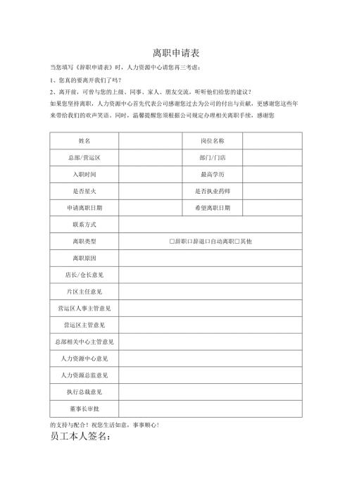 离职申请表模板.docx