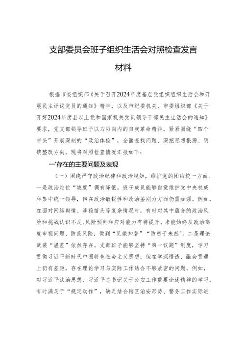 支部委员会班子2024年度组织生活会对照检查发言材料.docx