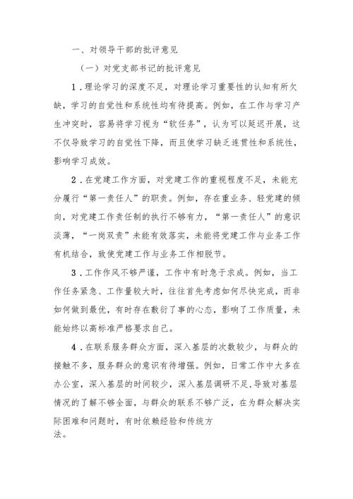 最新2024年民主生活组织生活批评与自我批评意见参考word范文.docx