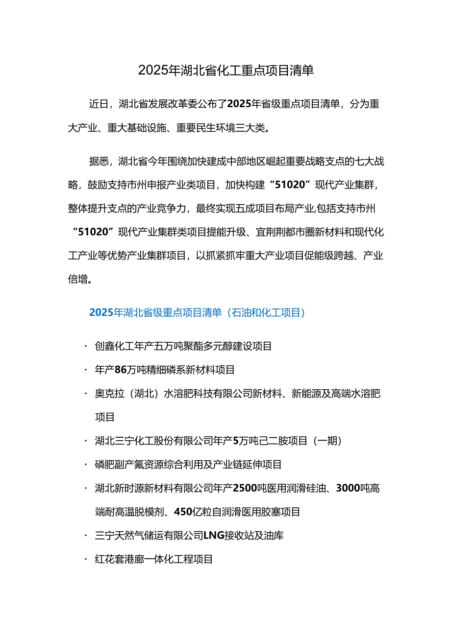 2025年湖北省化工重点项目清单.docx_第1页