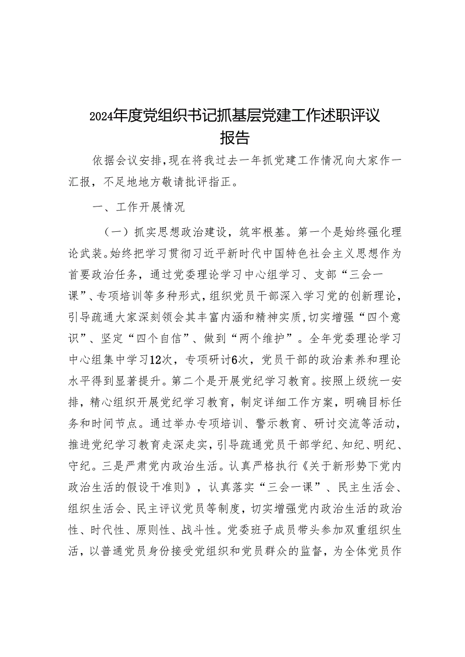 2024年度党组织书记抓基层党建工作述职评议报告.docx_第1页