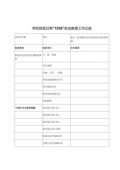 学校班级日常1530安全教育工作记录.docx