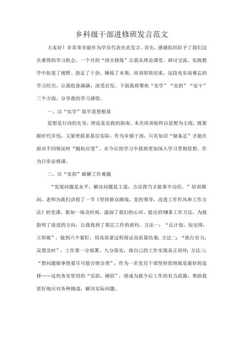 乡科级干部进修班发言范文.docx