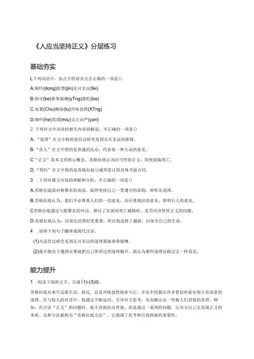 《人应当坚持正义》分层练习.docx