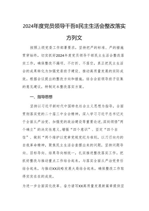 2024年度党员领导干部民主生活会整改落实方案范文.docx