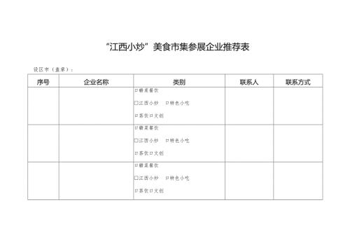 “江西小炒”美食市集参展企业推荐表.docx