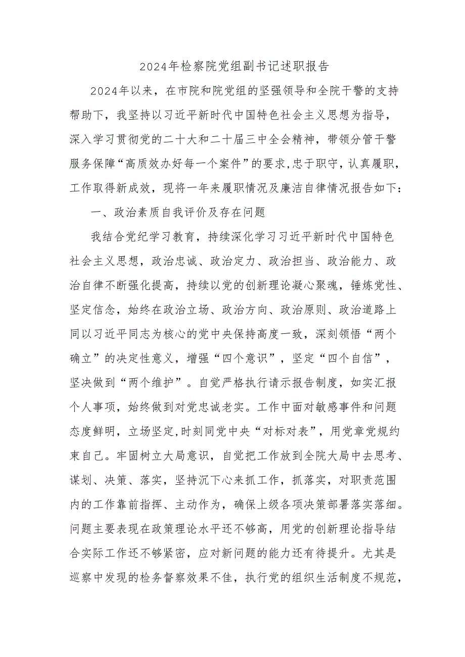 2024年检察院党组副书记述职报告.docx_第1页