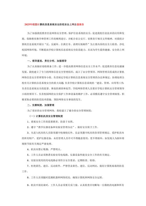 2025年校园计算机信息系统安全防范安全上网自查报告.docx