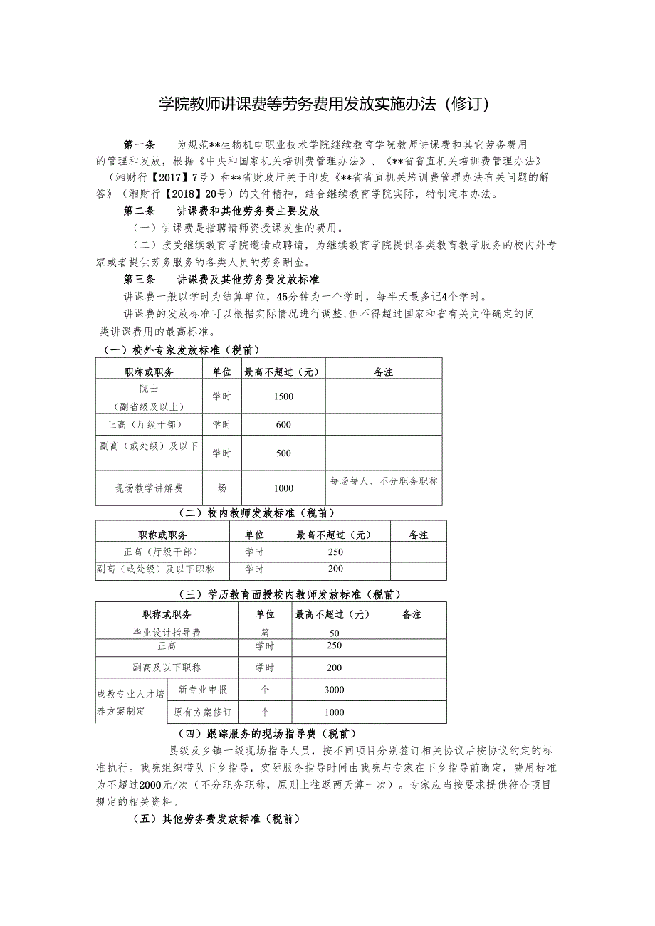 学院教师讲课费等劳务费用发放实施办法（修订）.docx_第1页