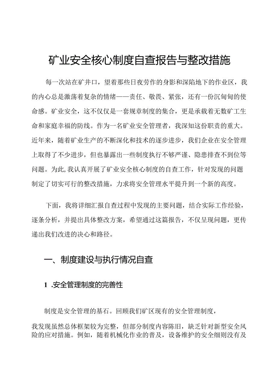 矿业安全核心制度自查报告与整改措施.docx_第1页
