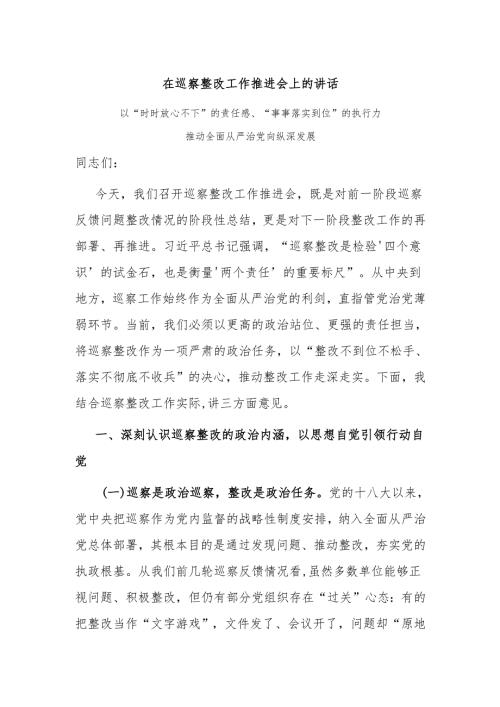 在巡察整改工作推进会上的讲话.docx