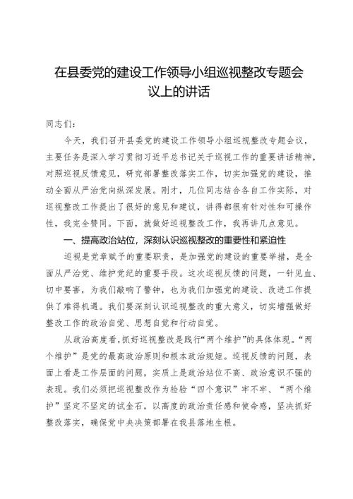 在县委党的建设工作领导小组巡视整改专题会议上的讲话.docx
