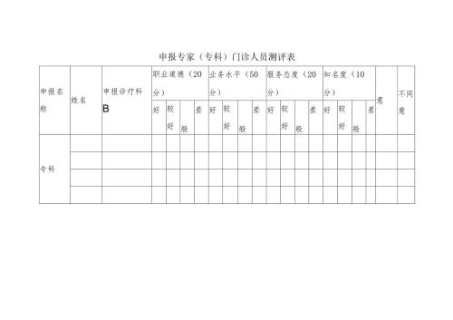 申报专家（专科）门诊人员测评表.docx