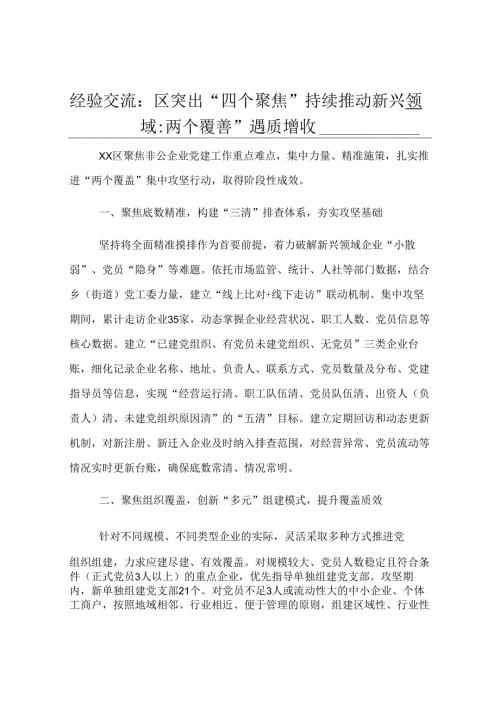 经验交流：区突出“四个聚焦”持续推动新兴领域“两个覆盖”提质增效.docx