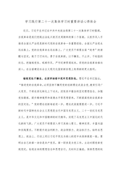 学习践行第二十一次集体学习时重要讲话心得体会.docx