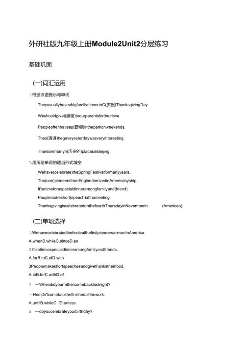 外研社版九年级上册Module2 Unit2分层练习.docx