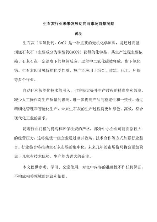 生石灰行业未来发展动向与市场前景洞察.docx