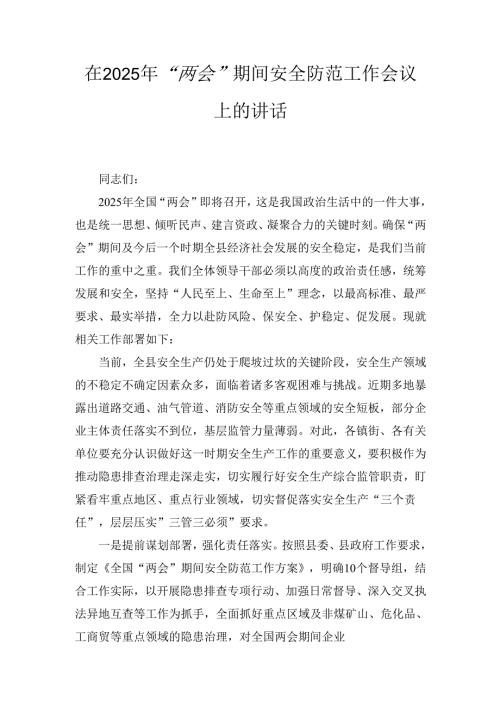 在2025年“两会” 期间安全防范工作会议上的讲话.docx