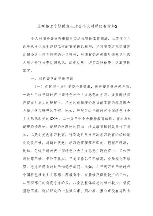 巡视整改专题民主生活会个人对照检查材料2.docx