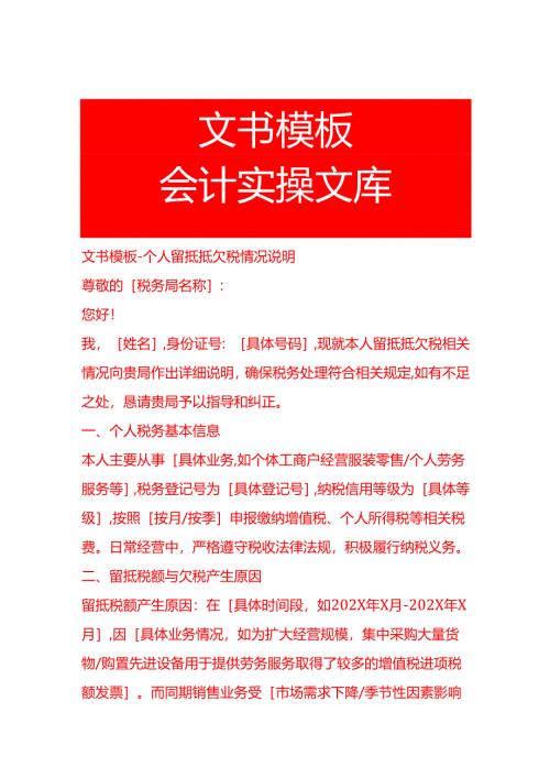 文书模板-个人留抵抵欠税情况说明.docx