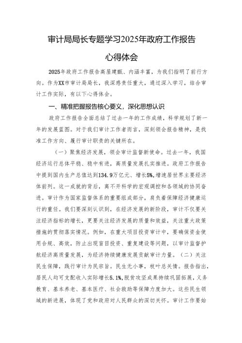审计局局长专题学习2025年政府工作报告心得体会.docx