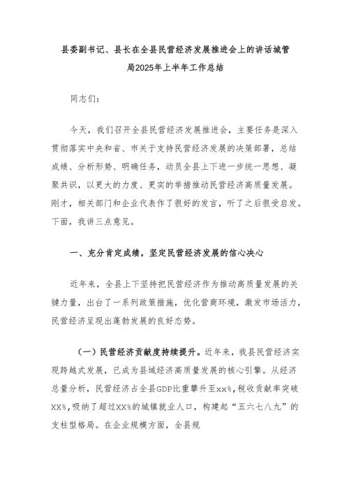 县委副书记、县长在全县民营经济发展推进会上的讲话城管局2025年上半年工作总结.docx
