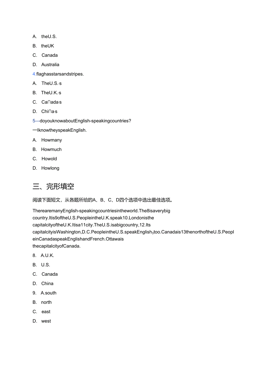 冀教版七年级上册Lesson 48 English-Speaking Countries课后作业.docx_第2页
