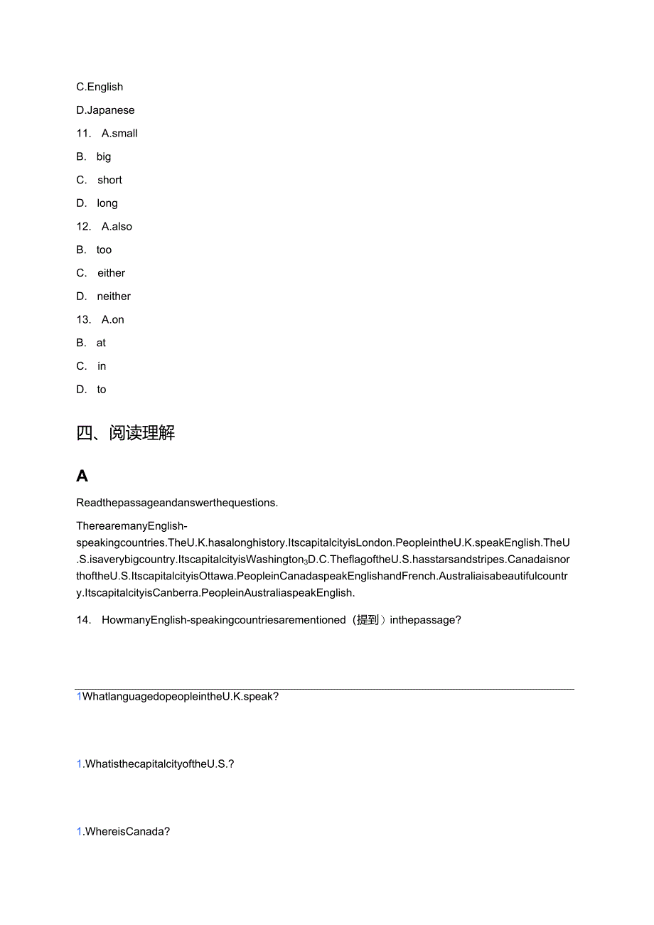 冀教版七年级上册Lesson 48 English-Speaking Countries课后作业.docx_第3页