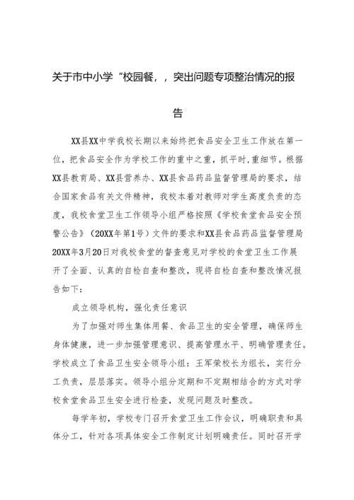 关于市中小学“校园餐”突出问题专项整治情况的报告.docx