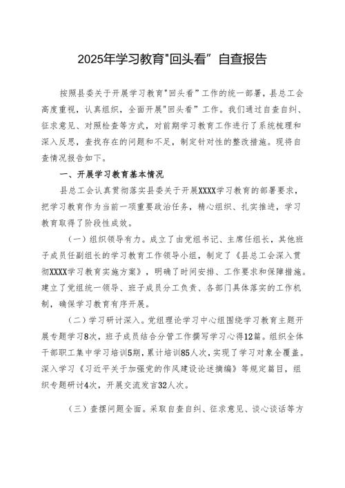 党委领导班子2025年”回头看”自查情况报告精选资料.docx