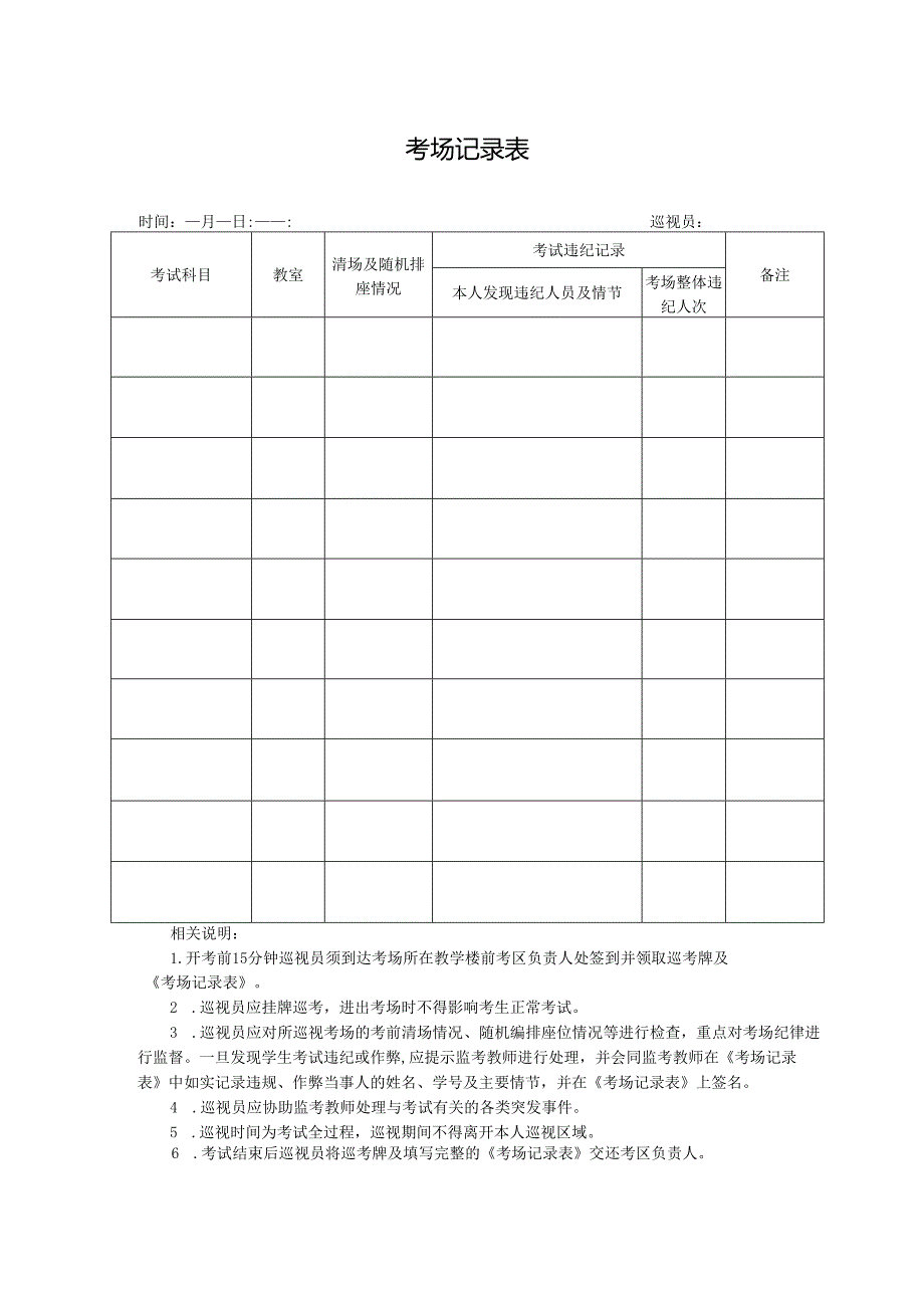 期末考试巡视考场记录表.docx_第1页