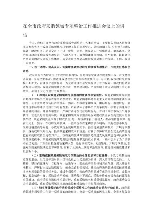 在全市政府采购领域专项整治工作推进会议上的讲话.docx