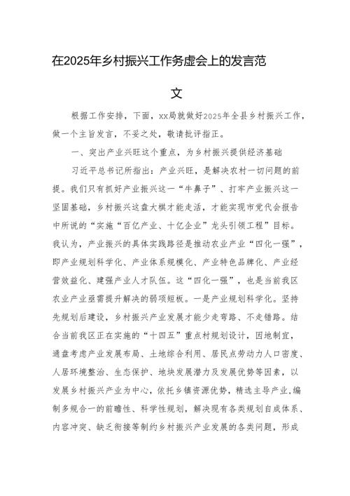 在2025年乡村振兴工作务虚会上的发言范文.docx