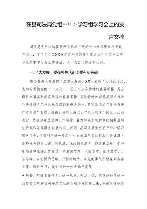 在县司法局党组中心学习组学习会上的发言材料文稿.docx