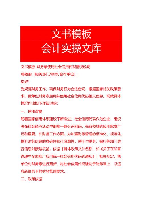 文书模板-财务章使用社会信用代码情况说明.docx