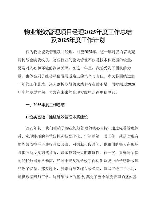 物业能效管理项目经理2025年度工作总结及2025年度工作计划.docx