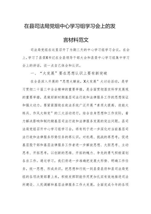 在县司法局党组中心学习组学习会上的发言材料范文.docx