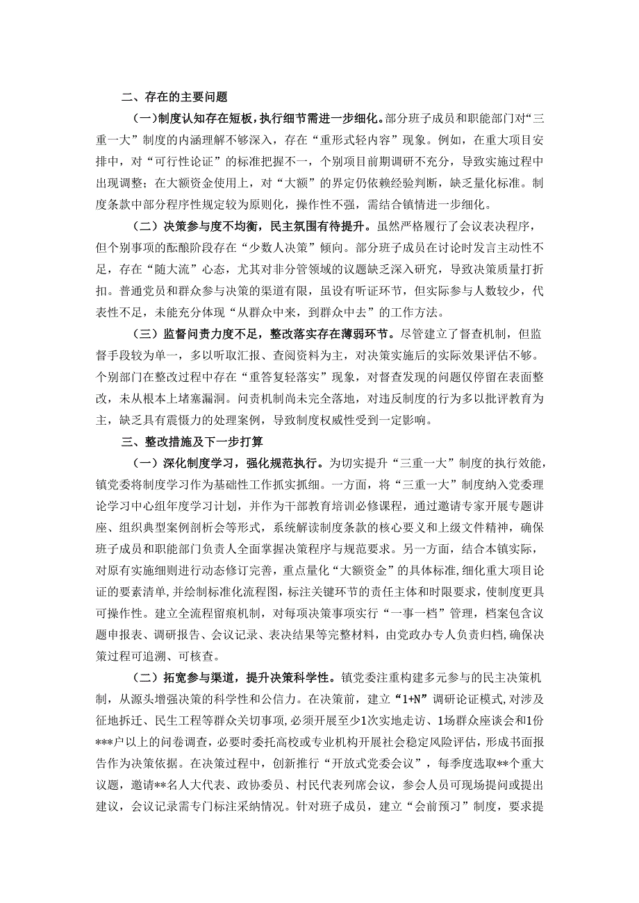 镇党委执行“三重一大”制度自查报告.docx_第2页