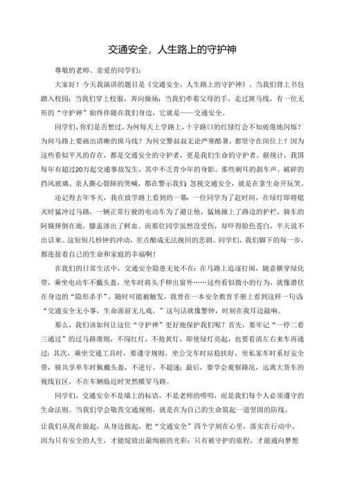 交通安全人生路上的守护神演讲稿.docx