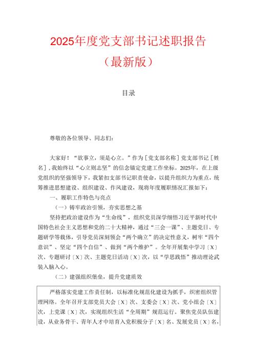 2025 年度党支部书记述职报告（最新版）.docx