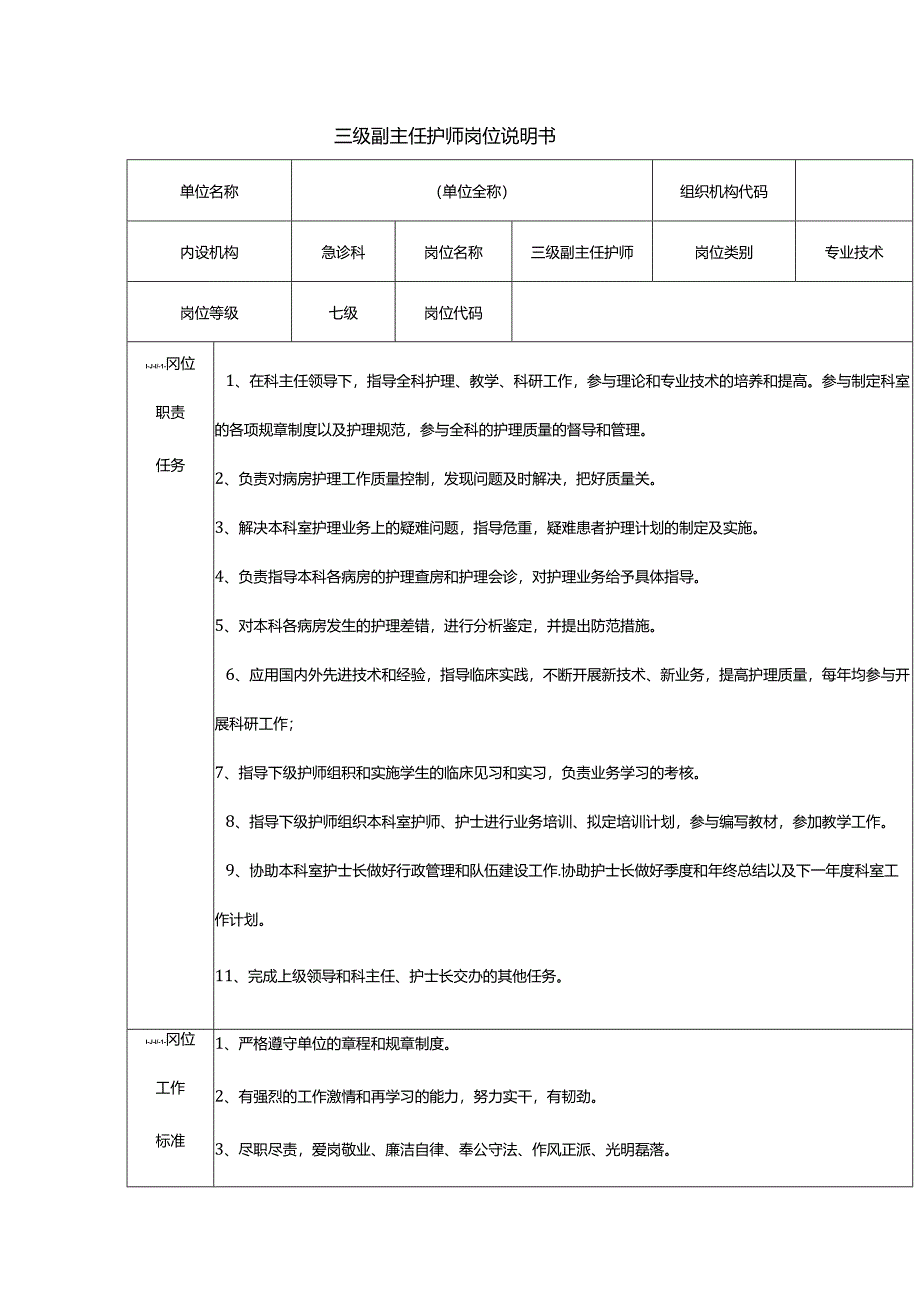 三级副主任护师岗位说明书.docx_第1页