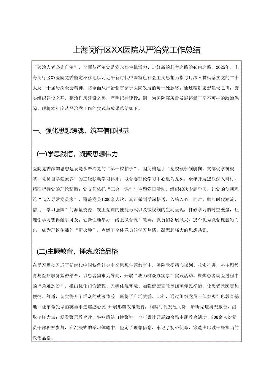 1.XX医院从严治党工作总结（详细版）.docx_第1页