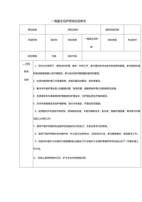 一级副主任护师岗位说明书.docx