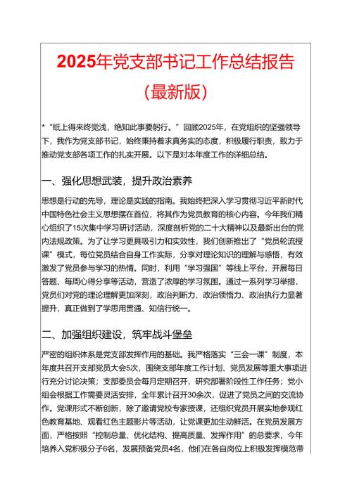 2025年党支部书记工作总结报告（最新版）.docx