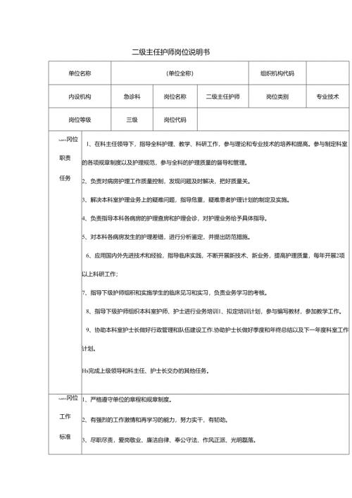 二级主任护师岗位说明书.docx