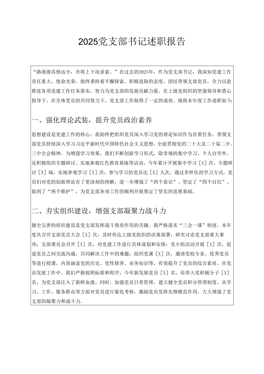 2025党支部书记述职报告 .docx_第1页