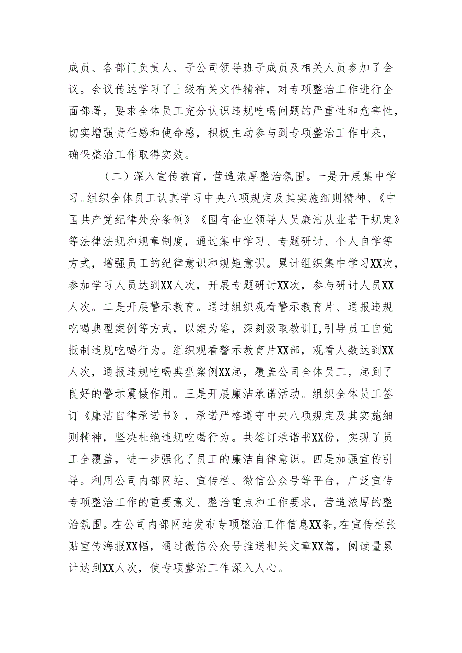XX企业违规吃喝专项问题整治工作总结.docx_第2页